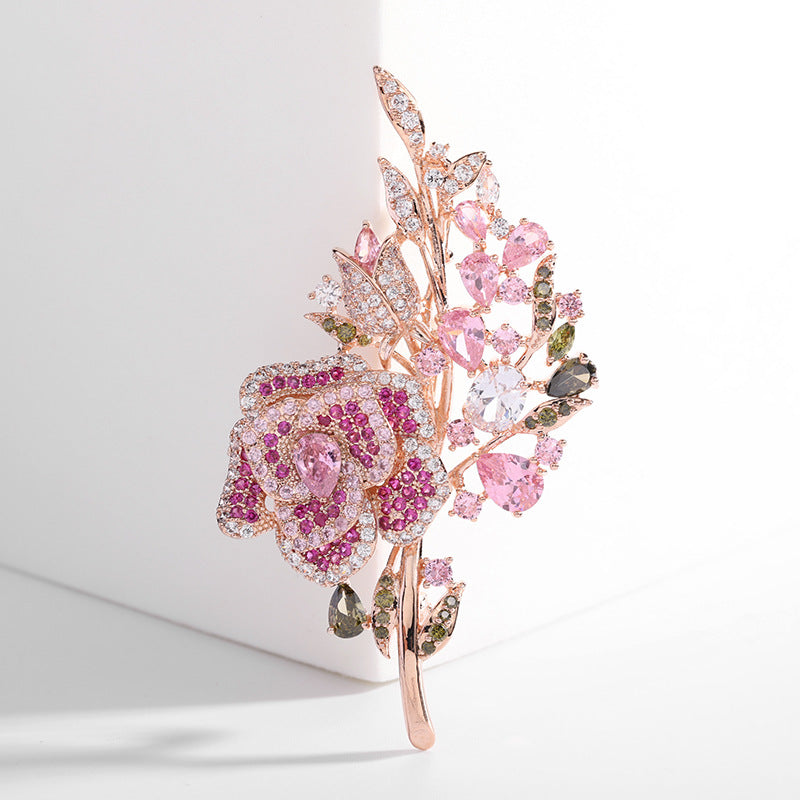 Korean heavy industry micro-encrusted zirconium corsage temperament flower zircon brooch evening dress accessories rose brooch for women-Mix MIx Style