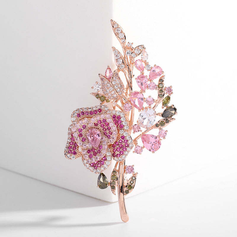 Korean heavy industry micro-encrusted zirconium corsage temperament flower zircon brooch evening dress accessories rose brooch for women-Mix MIx Style
