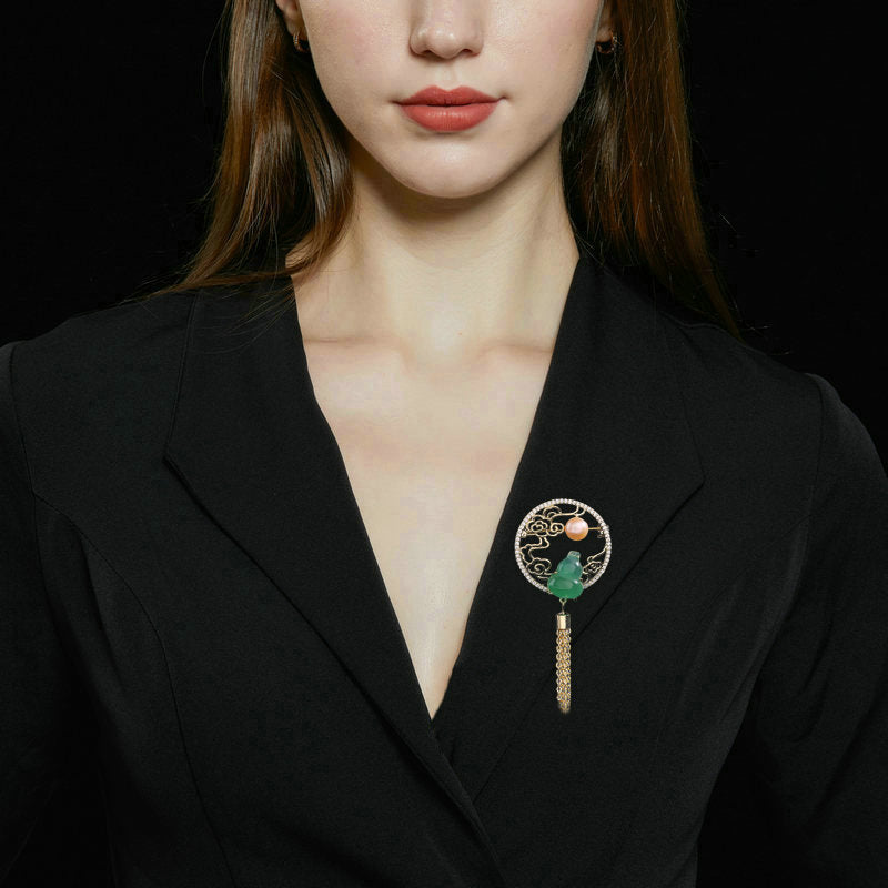 National style retro elegant temperament brooch natural freshwater pearl Fulu corsage cheongsam accessories tassel Xiangyun brooch-Mix MIx Style