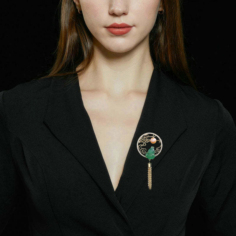 National style retro elegant temperament brooch natural freshwater pearl Fulu corsage cheongsam accessories tassel Xiangyun brooch-Mix MIx Style