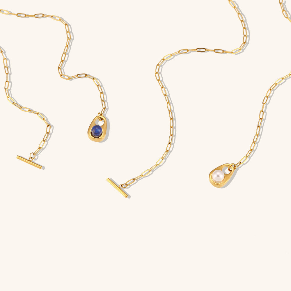 Gold Blue Retro Pendant Akoya Pearl Elegant Chain 18k Vermeil Gold Plated Necklace Jewelry | Mix Mix Style-Mix MIx Style