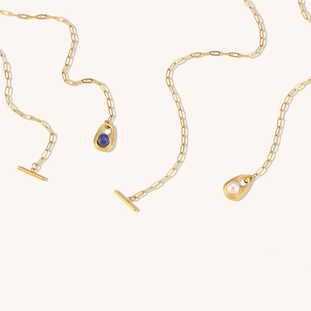 Gold Blue Retro Pendant Akoya Pearl Elegant Chain 18k Vermeil Gold Plated Necklace Jewelry | Mix Mix Style-Mix MIx Style