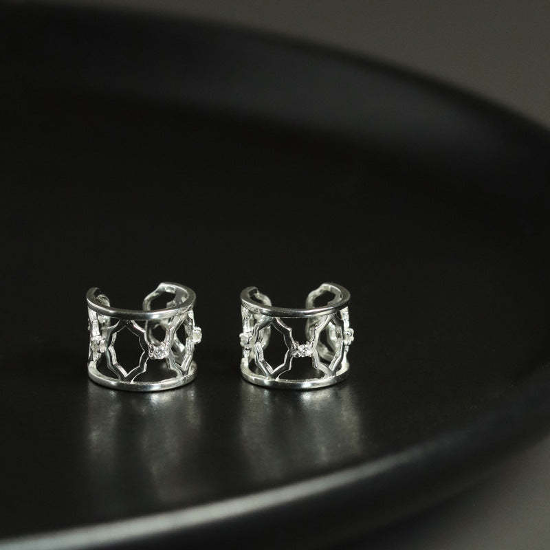 Looking for original Yuyin S925 sterling silver Suzhou Garden Begonia window lattice Chinese style and national trend ear bone clip without pierced ears-Mix MIx Style