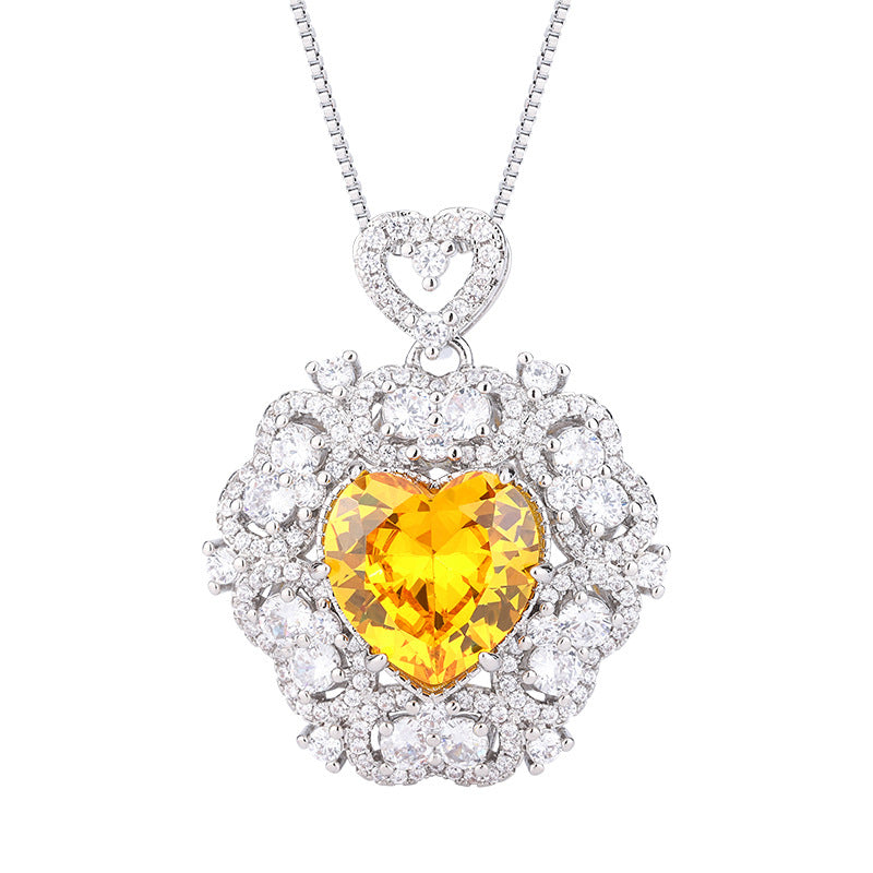 Red/Pink/Yellow Retro Pendant Heart Cut Diamond Luxury 18k White Gold Plated Necklace Earrings Jewelry Set | Mix Mix Style-Mix MIx Style
