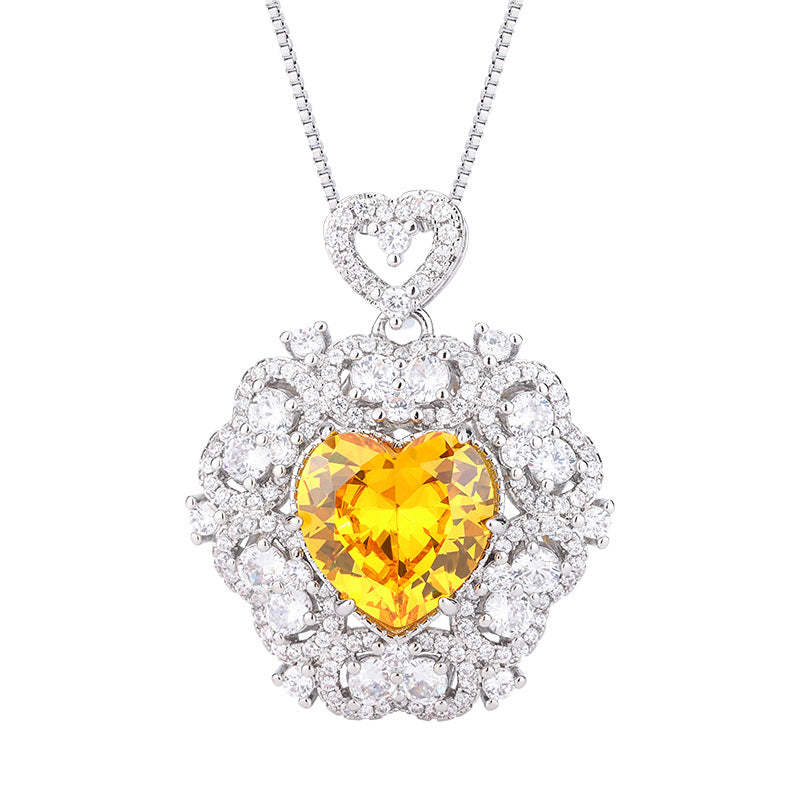 Red/Pink/Yellow Retro Pendant Heart Cut Diamond Luxury 18k White Gold Plated Necklace Earrings Jewelry Set | Mix Mix Style-Mix MIx Style