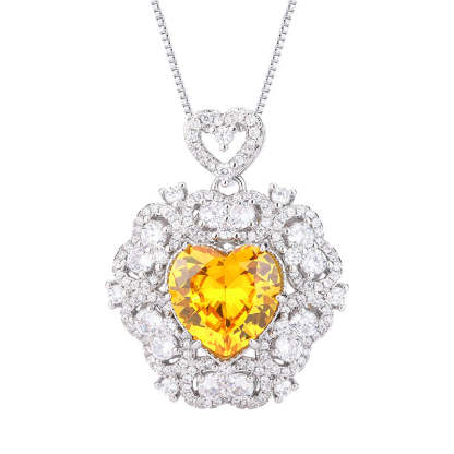 Red/Pink/Yellow Retro Pendant Heart Cut Diamond Luxury 18k White Gold Plated Necklace Earrings Jewelry Set | Mix Mix Style-Mix MIx Style