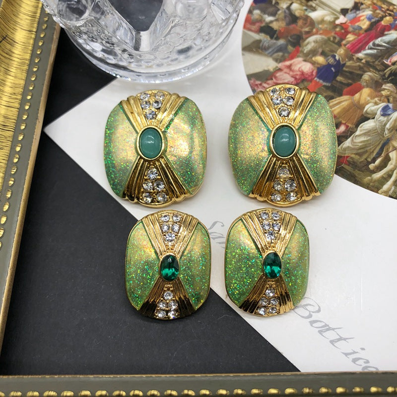Green - Blue Trendy Oval Cut Moissanite Diamonds Luxury 18k Vermeil Gold Plated Stud Earrings | Mix Mix Style-Mix MIx Style
