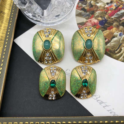 Green - Blue Trendy Oval Cut Moissanite Diamonds Luxury 18k Vermeil Gold Plated Stud Earrings | Mix Mix Style-Mix MIx Style
