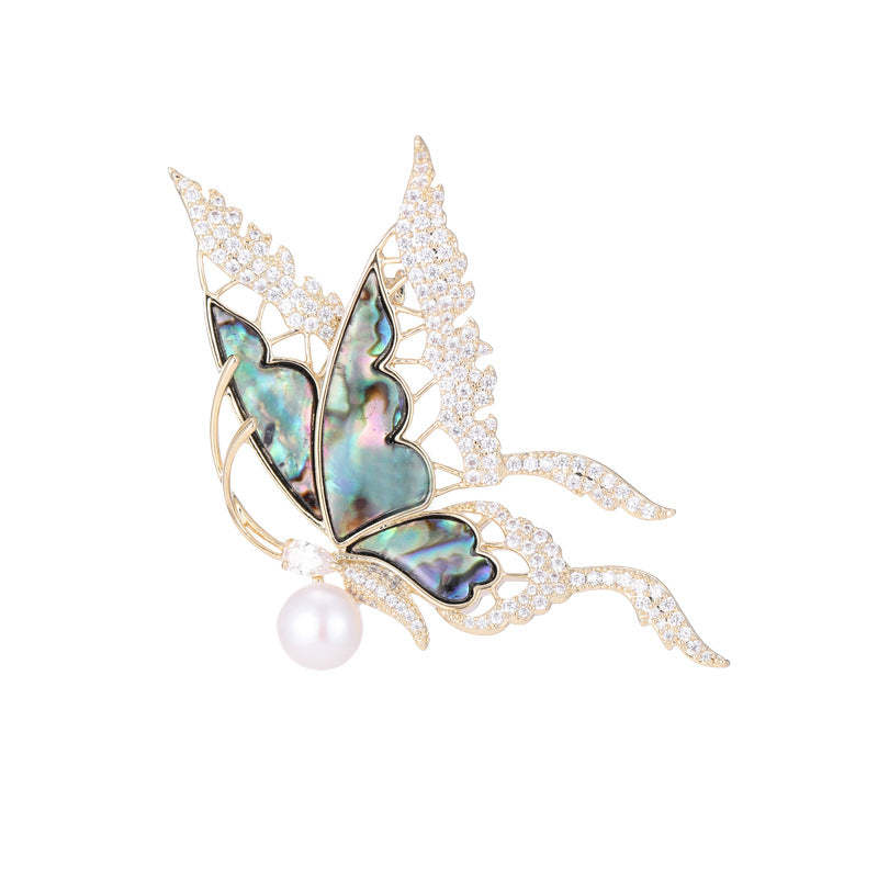 New autumn and winter clothing, cocoon-turned-butterfly coat accessories, fixed pins, high-grade natural mother-of-pearl butterfly brooch-Mix MIx Style