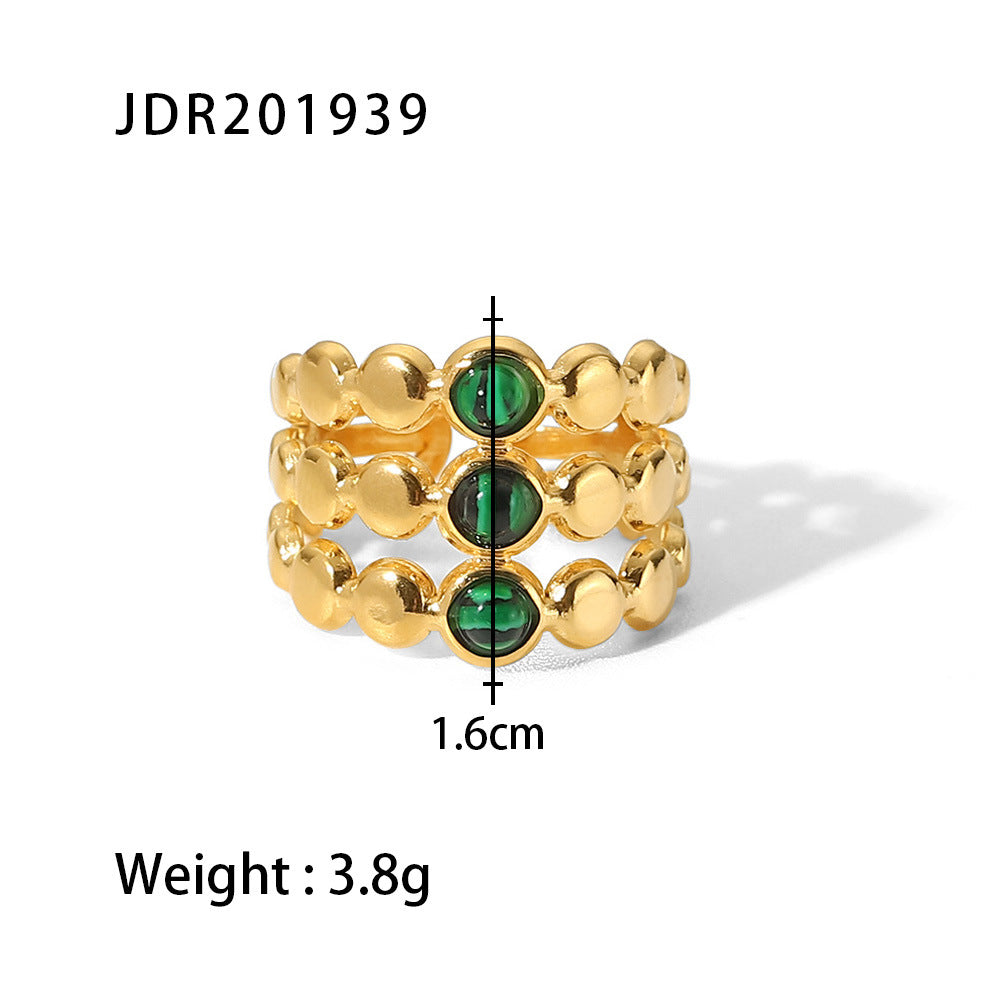 European and American retro stainless steel ring 18k gold plated ring inlaid with malachite jewelry wholesale-Mix MIx Style