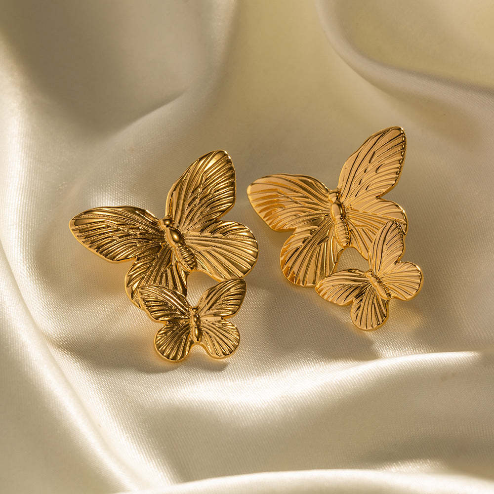 Butterflies Retro Trendy 18k Vermeil Gold Plated Drop Earrings | Mix Mix Style-Mix MIx Style