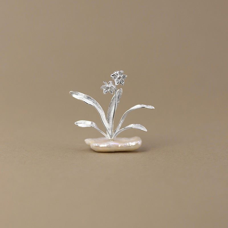 Looking for original design Narcissus Elegant Chinese Feng Narcissus Flower Baroque Pearl Sterling Silver Brooch-Mix MIx Style