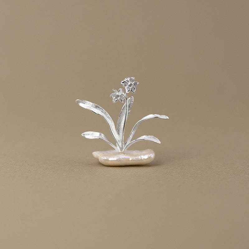 Looking for original design Narcissus Elegant Chinese Feng Narcissus Flower Baroque Pearl Sterling Silver Brooch-Mix MIx Style