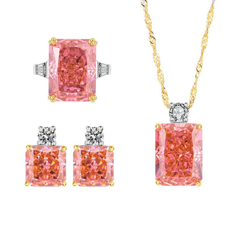 Retro women's jewelry high carbon diamond padparadscha simple fashion women's suit S925 silver 12*16 10*10-Mix MIx Style