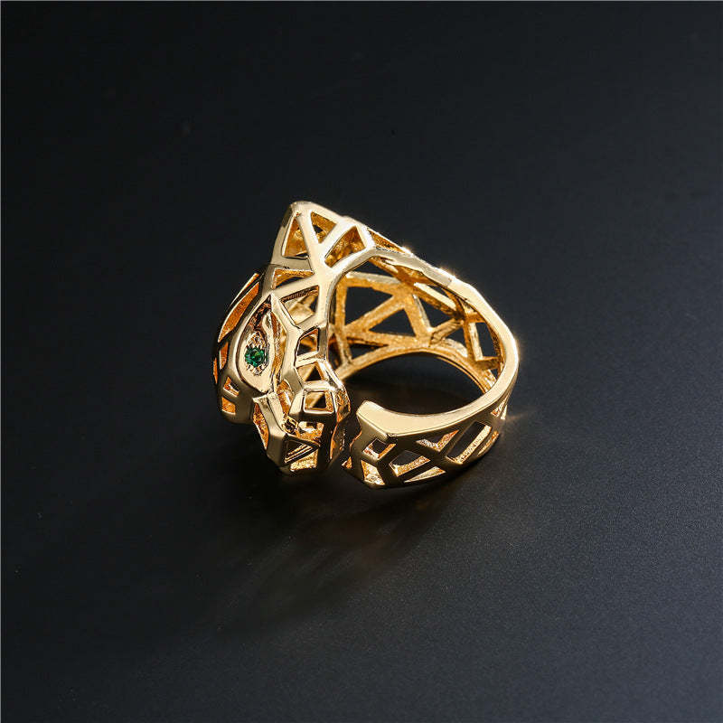European and American fashion punk style hollow leopard ring adjustable 18K gold electroplated copper micro-inlaid hip-hop cultural jewelry-Mix MIx Style