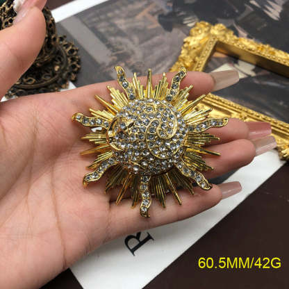 Sun Vintage Pendant White Micro Diamonds Luxury 18k Vermeil Gold Plated Earring Brooch Jewelry Set | Mix Mix Style-Mix MIx Style