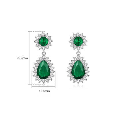 Green - Blue Trendy Pear Cut Moissanite Diamond Elegant 18k White Gold Plated Retro Drop Earrings | Mix Mix Style-Mix MIx Style