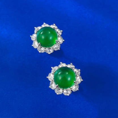 Green & White Flower Moissanite Diamonds Luxury 18k White Gold Plated Stud Earrings | Mix Mix Style-Mix MIx Style