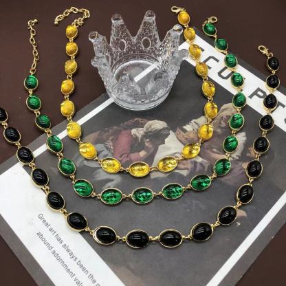 Yellow/Green Retro Round Cut Diamonds Luxury 18k Vermeil Gold Plated Necklace Jewelry | Mix Mix Style-Mix MIx Style