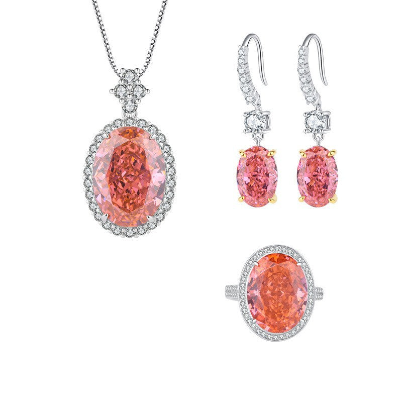 New European and American high carbon diamond padparadscha pendant 13*18 ring 12*16 earrings 8*12 set S925 silver-Mix MIx Style