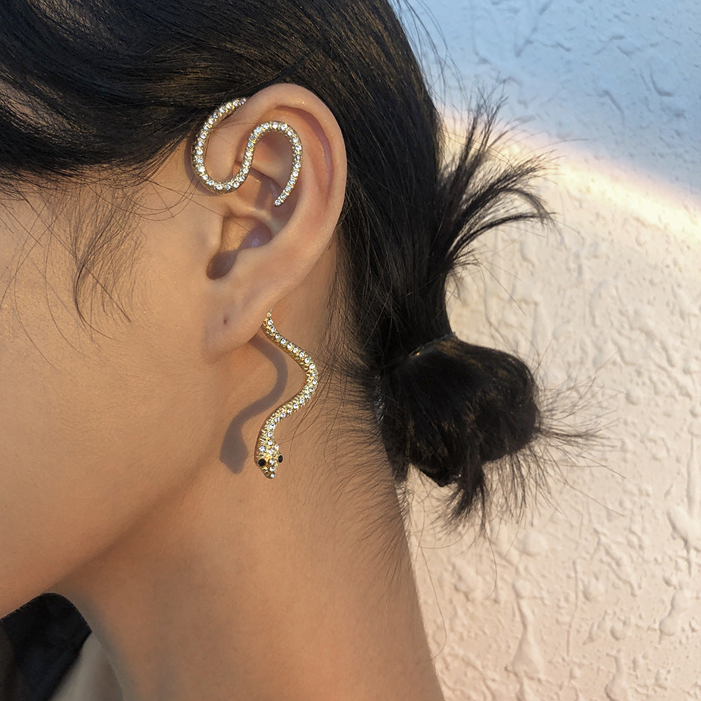 White Snake Trendy Moissanite Diamonds  18k Vermeil/White Gold Plated Ear Crawler Earrings | Mix Mix Style-Mix MIx Style