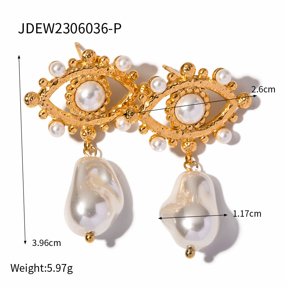 Devil's Eye - Flower Trendy White Akoya Pearl Elegant 18k Vermeil Gold Plated Drop Earrings | Mix Mix Style-Mix MIx Style