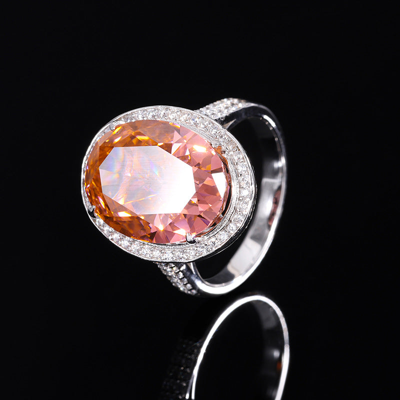 New European and American high carbon diamond padparadscha pendant 13*18 ring 12*16 earrings 8*12 set S925 silver-Mix MIx Style