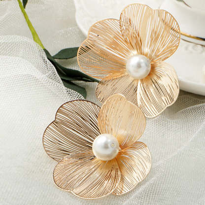 Flower Delicate Trendy White Akoya Pearl Elegant 18k Vermeil Gold Plated Vintage Retro Stud Earrings | Mix Mix Style-Mix MIx Style