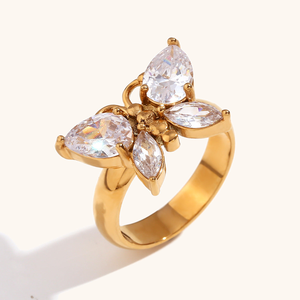 Butterfly Band Antique Retro Pear Cut Diamonds Elegant  18k Vermeil Gold Plated Ring Jewelry | Mix Mix Style-Mix MIx Style