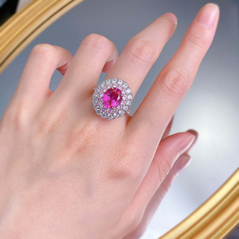 Pink Exquisite Oval Cut Moissanite Diamonds 3ct 18k White Gold Plated Engagement Ring | Mix Mix Style-Mix MIx Style