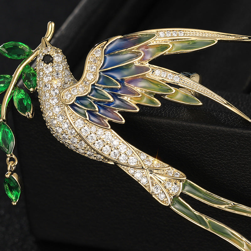 Xiliang Concubine high-end enamel swallow brooch zircon leaf bird brooch atmospheric national tide clothing accessories pin-Mix MIx Style