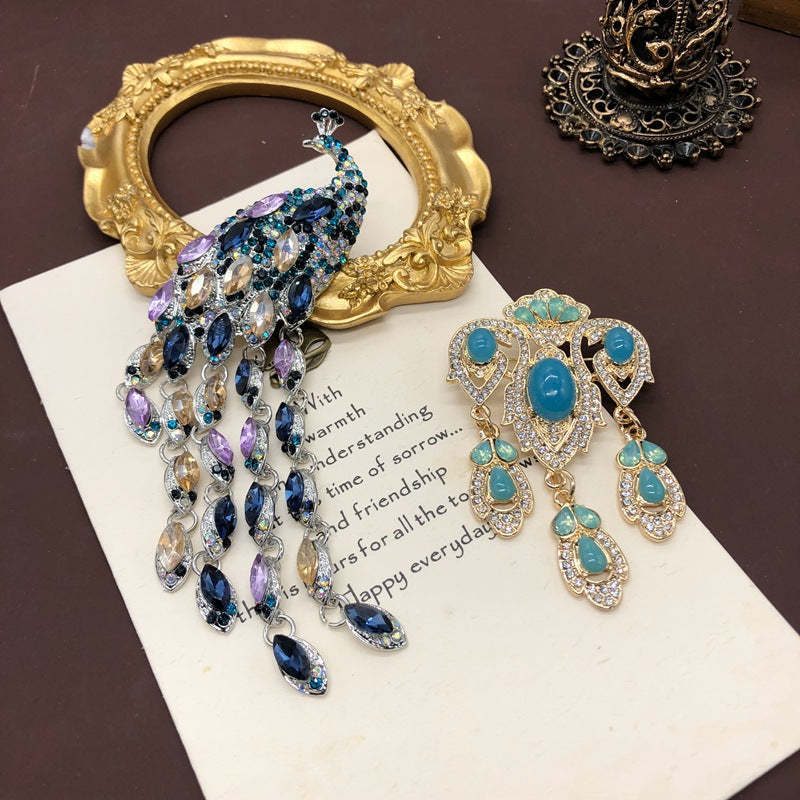 Vintage Tassel Colorful Sapphire Diamond Elegant Pin Brooch Peacock Phoenix Crown | Mix Mix Style [Hot Seller]-Mix MIx Style