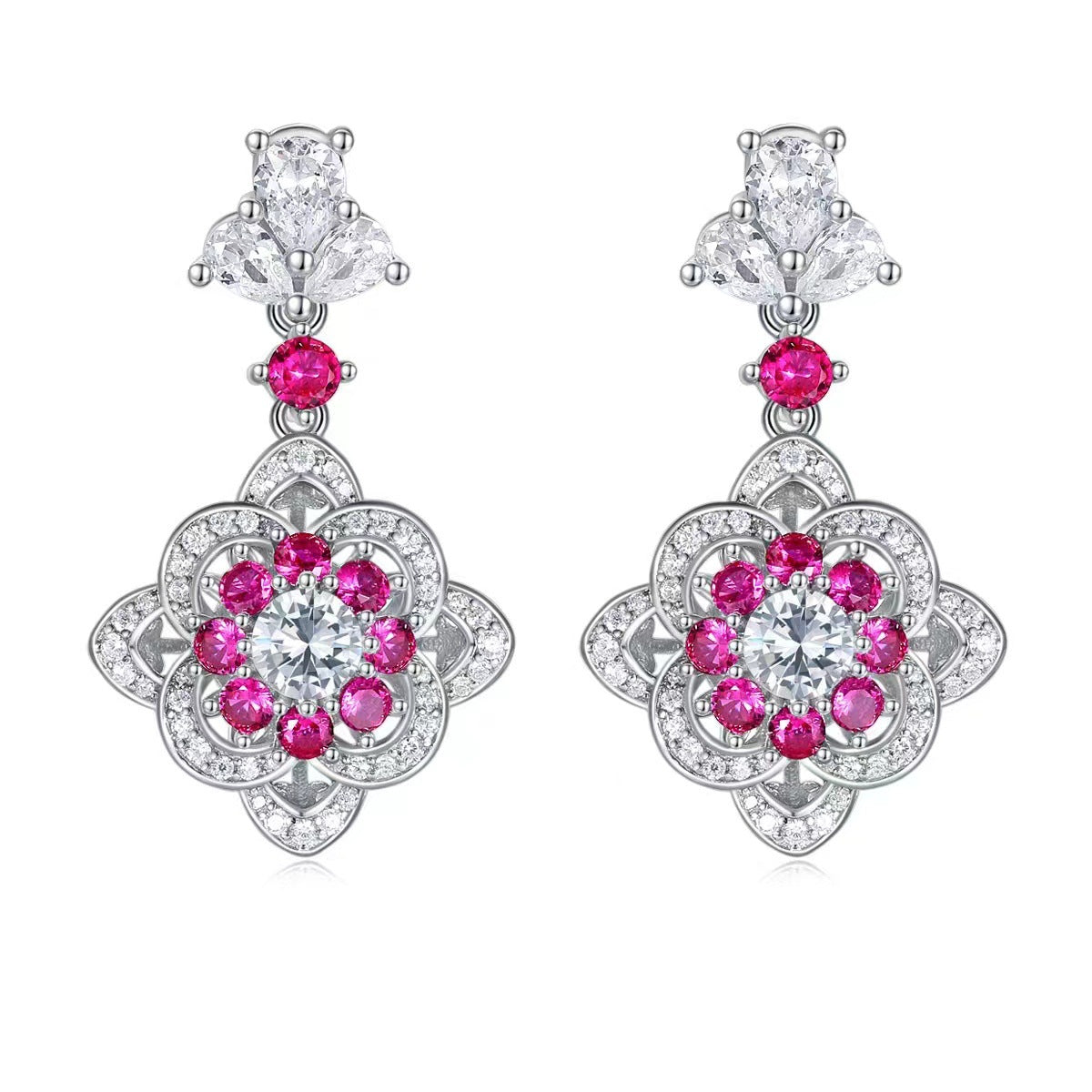 Retro palace red diamond earrings for women S925 sterling silver luxury full diamond diamond earrings elegant earrings in stock-Mix MIx Style