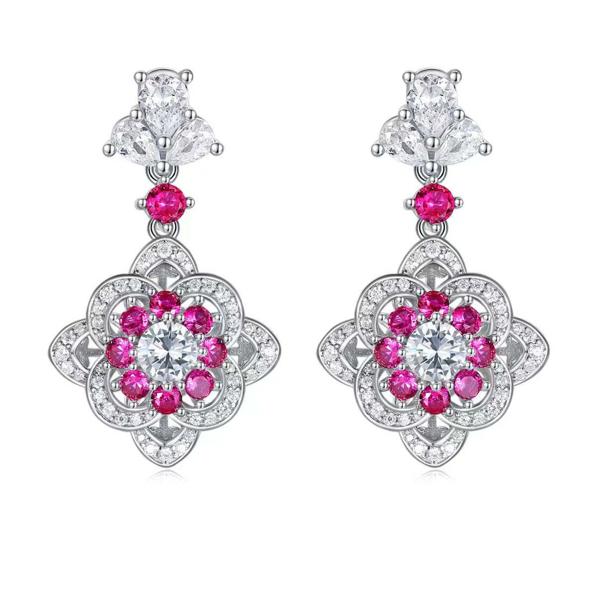 Retro palace red diamond earrings for women S925 sterling silver luxury full diamond diamond earrings elegant earrings in stock-Mix MIx Style