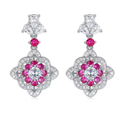 Retro palace red diamond earrings for women S925 sterling silver luxury full diamond diamond earrings elegant earrings in stock-Mix MIx Style