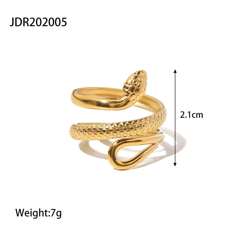 18K gold-plated stainless steel classic texture snake design hollow adjustable ring female fashion titanium steel ring-Mix MIx Style