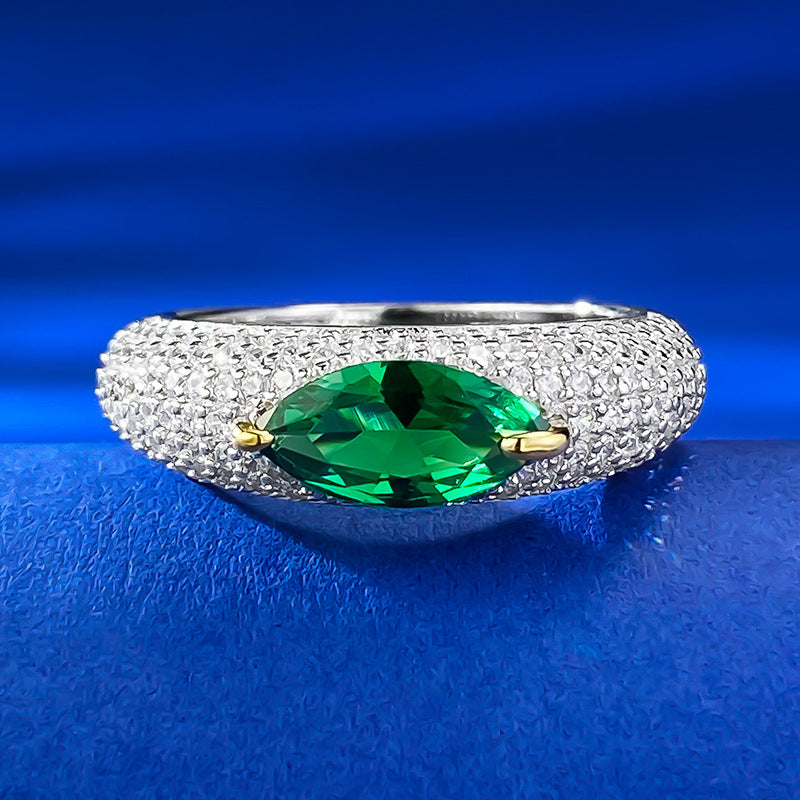 Colorful Green Marquise Cut Moissanite Diamond 18k White Gold Plated Engagement Ring | Mix Mix Style-Mix MIx Style