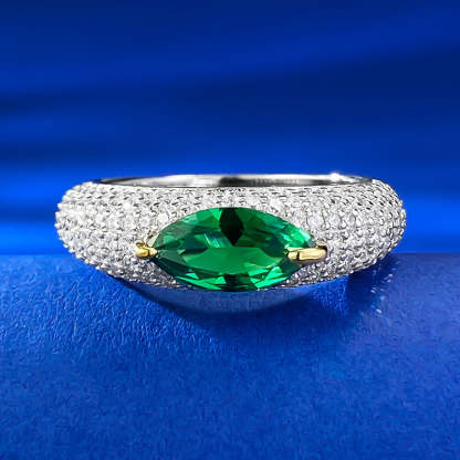 Colorful Green Marquise Cut Moissanite Diamond 18k White Gold Plated Engagement Ring | Mix Mix Style-Mix MIx Style