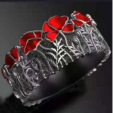 Red & Black Flowers 18k Gold Plated Personality Retro Thick Ring | Mix
