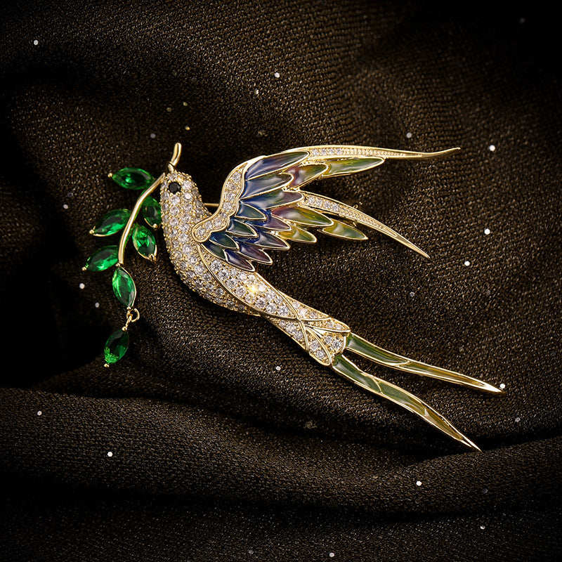 Xiliang Concubine high-end enamel swallow brooch zircon leaf bird brooch atmospheric national tide clothing accessories pin-Mix MIx Style