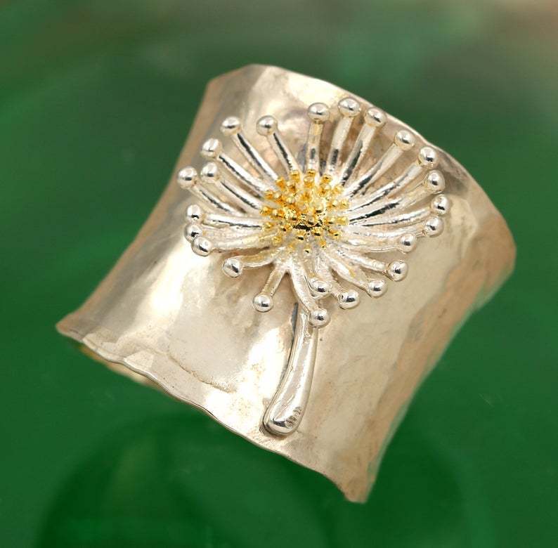 Flower Daisy 3D Thick Timeless 18k White & Vermeil Gold Plated Vintage