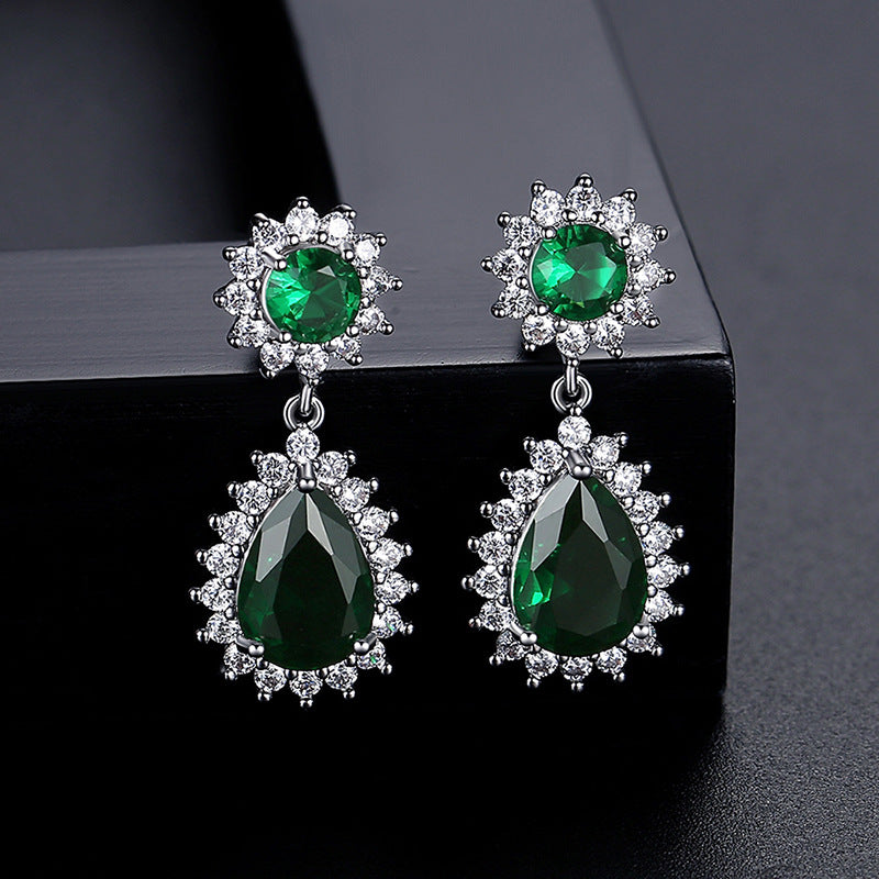 Green - Blue Trendy Pear Cut Moissanite Diamond Elegant 18k White Gold Plated Retro Drop Earrings | Mix Mix Style-Mix MIx Style