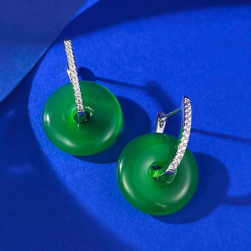 Circle Hollow Green & White Trendy Moissanite Diamonds Luxury 18k White Gold Plated Drop Earrings | Mix Mix Style-Mix MIx Style