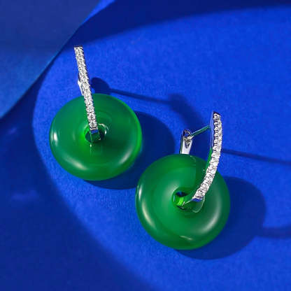 Circle Hollow Green & White Trendy Moissanite Diamonds Luxury 18k White Gold Plated Drop Earrings | Mix Mix Style-Mix MIx Style