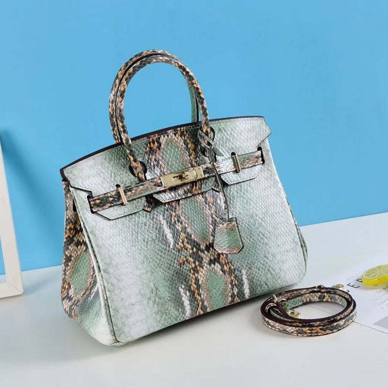 Cross-border foreign trade new contrast color python pattern platinum bag genuine leather fashionable atmospheric handbag factory direct sales shoulder bag-Mix MIx Style