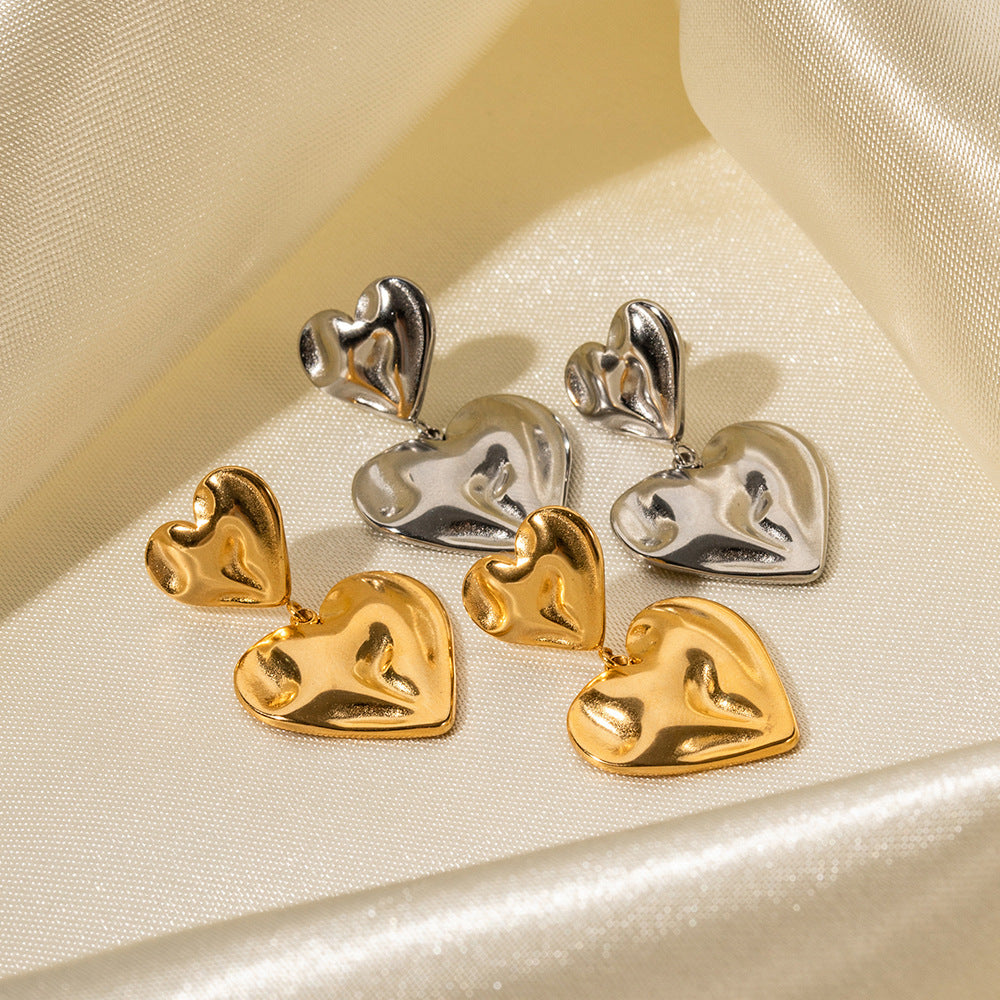 Glossy Flat Heart Shaped Trendy Elegant 18k Vermeil/White Gold Plated Drop Earrings | Mix Mix Style-Mix MIx Style