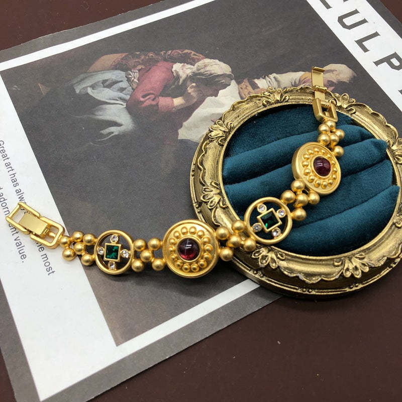 Circles Retro Red Round Cut Diamond Luxury 18k Vermeil Gold Plated Necklace Earring Bracelet Jewelry Set | Mix Mix Style-Mix MIx Style