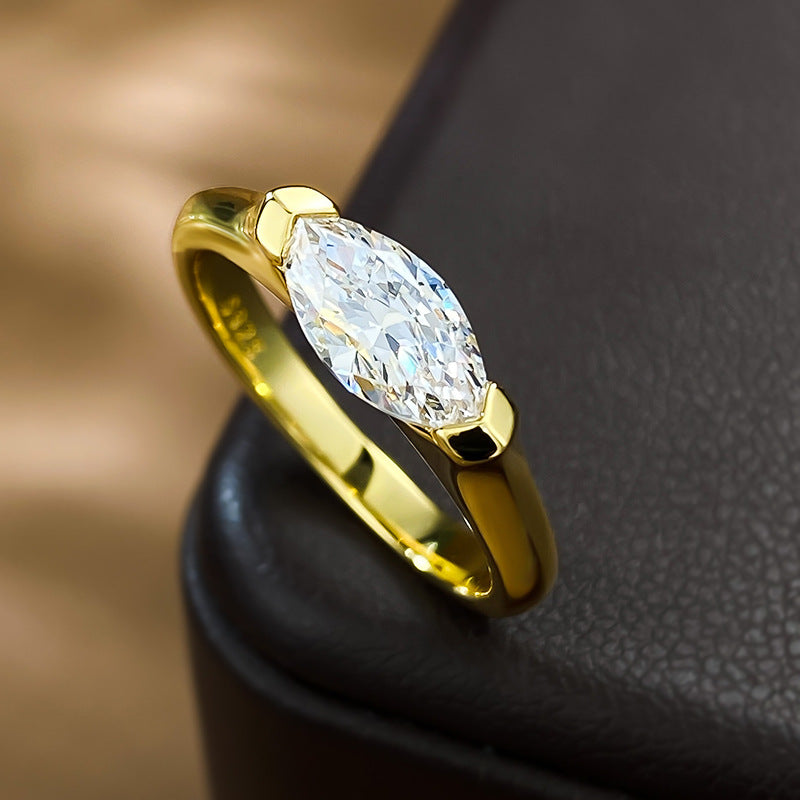 Elegant Solitarie Marquise Cut Moissanite Diamond ct 18k Vermeil Gold Plated Engagement Ring | Mix Mix Style-Mix MIx Style