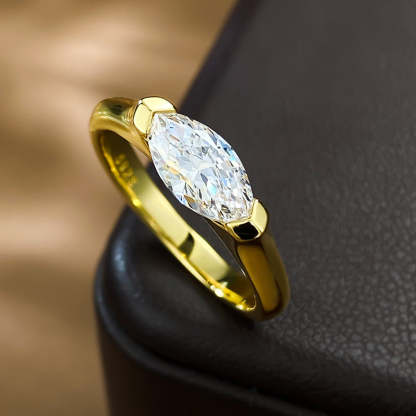 Elegant Solitarie Marquise Cut Moissanite Diamond ct 18k Vermeil Gold Plated Engagement Ring | Mix Mix Style-Mix MIx Style