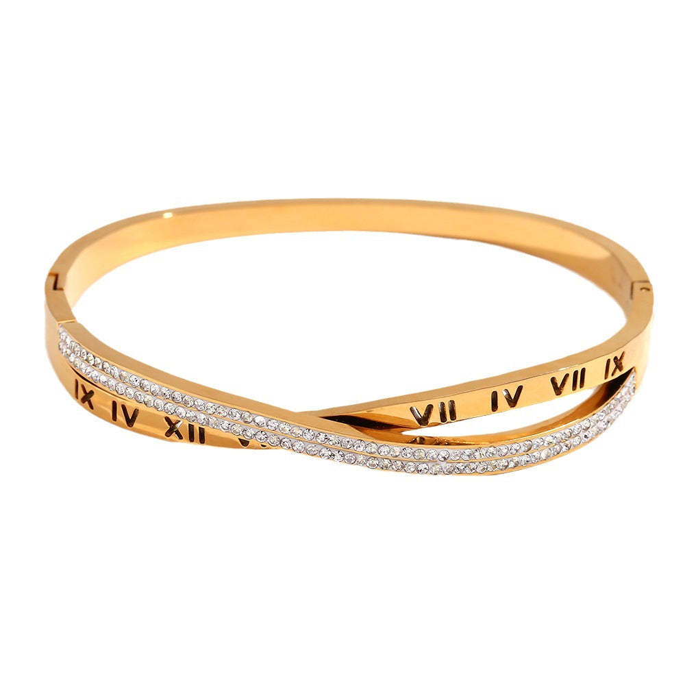 European and American cross-border Roman numeral cross rhinestone buckle bracelet stainless steel gold-plated fashionable simple light luxury hand jewelry-Mix MIx Style